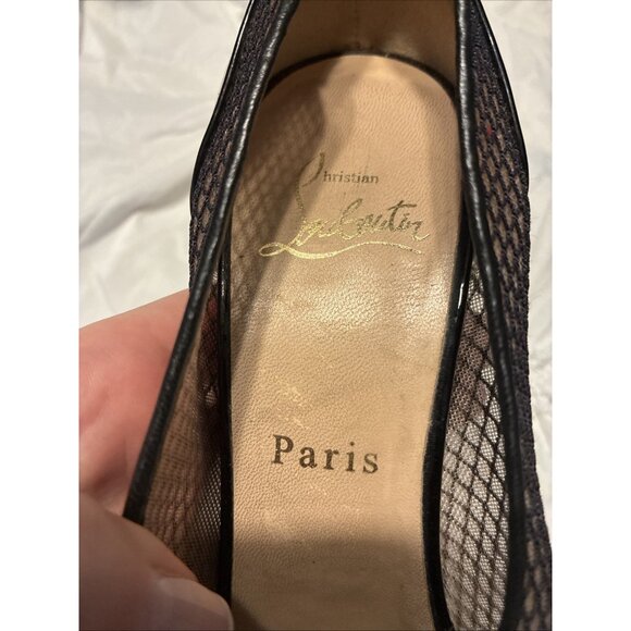 christian louboutin Authentic Black Beige Mesh Patent Leather Heels Pumps 7.5 - Picture 7 of 8